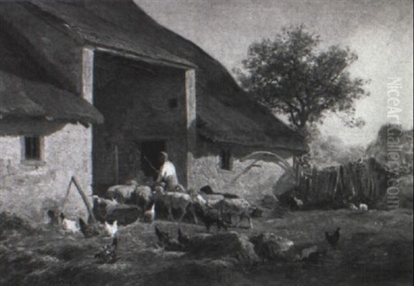 On The Farm Oil Painting by Charles Emile Jacque