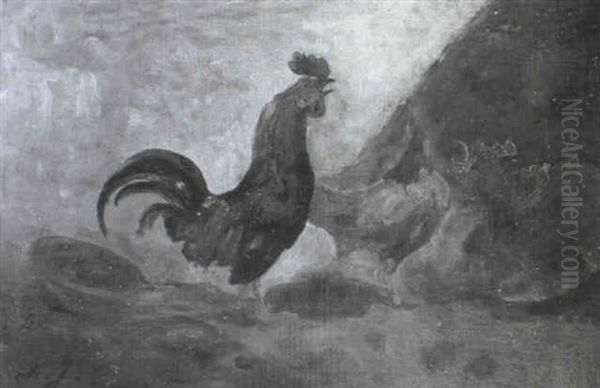 Hahnengeschrei Oil Painting by Charles Emile Jacque