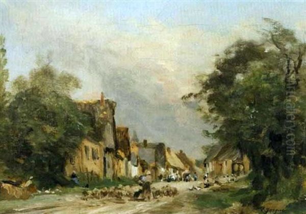 Le Grande Rue A Barbizon Oil Painting by Emile Jacque
