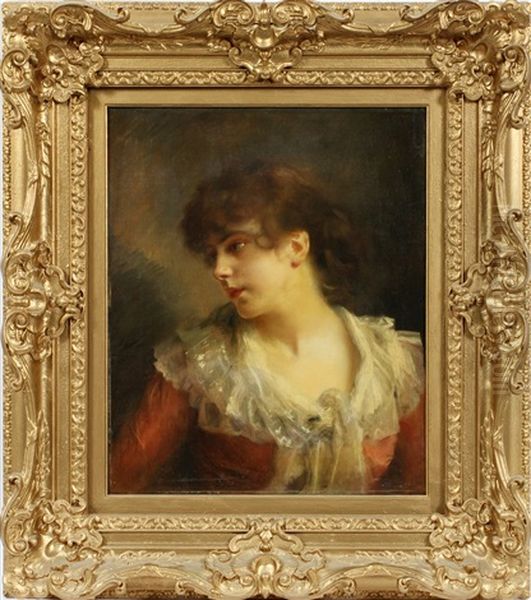 French Potrait Of A Young Lady Oil Painting by Jacquet Gustave