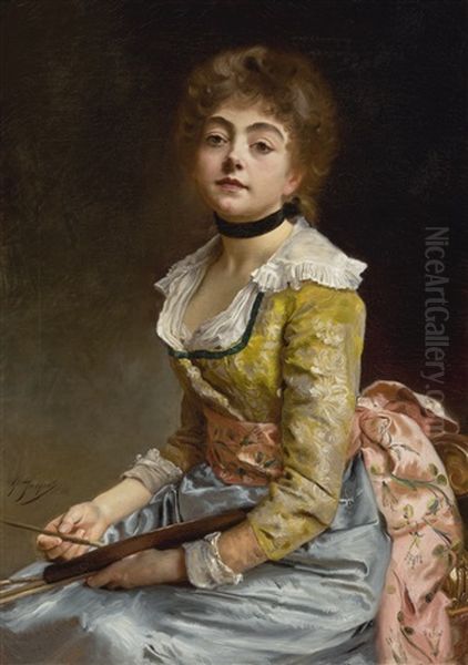Portrait Of An Artist Oil Painting by Jacquet Gustave