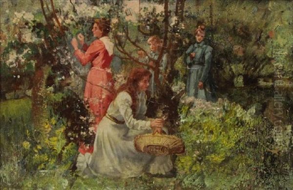 Picking Flowers Oil Painting by Jacquet Gustave