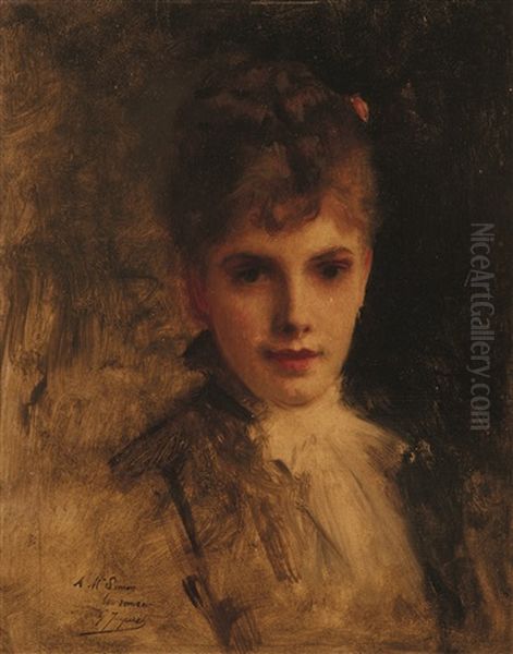 Portrait De Jeune Femme Oil Painting by Jacquet Gustave