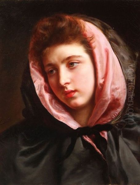 A Young Beauty With Silk Cape Oil Painting by Jacquet Gustave