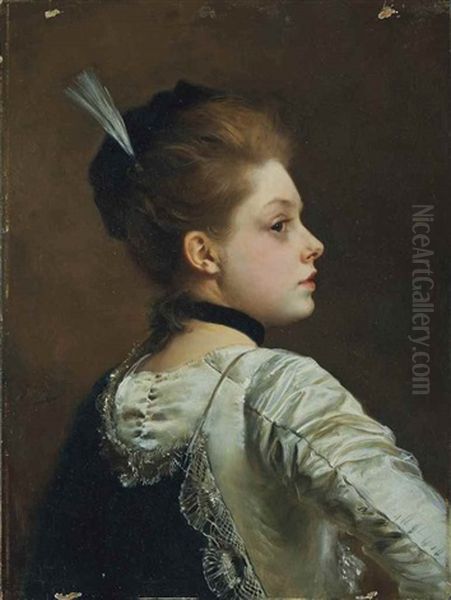 Portrait D'une Elegante Oil Painting by Jacquet Gustave