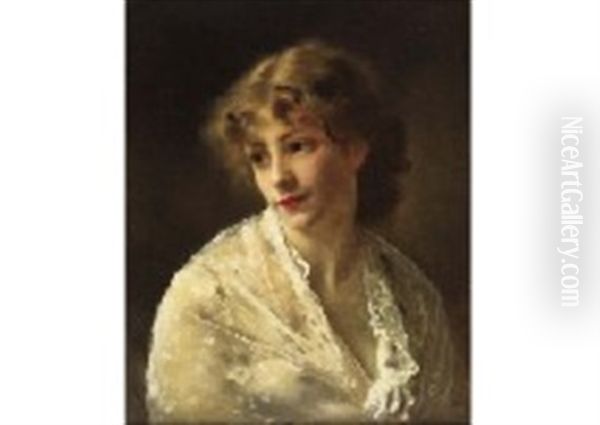 Le Chale Blanc Oil Painting by Jacquet Gustave