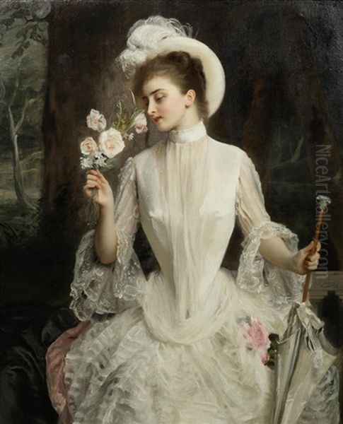 An Elegant Bouquet Oil Painting by Jacquet Gustave