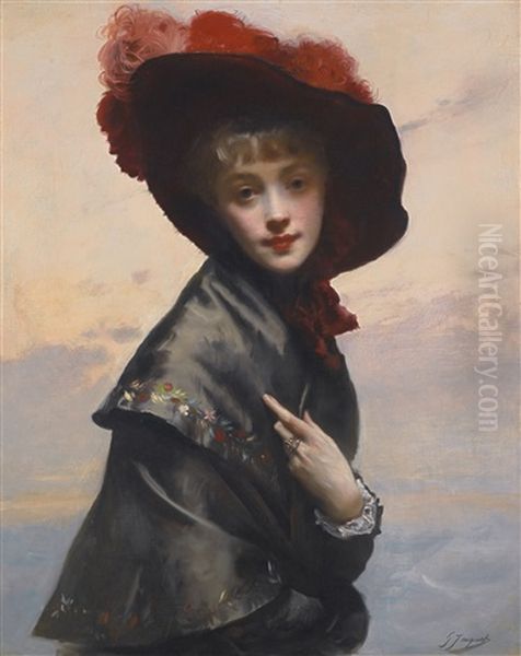 Dame Au Chapeau Oil Painting by Jacquet Gustave