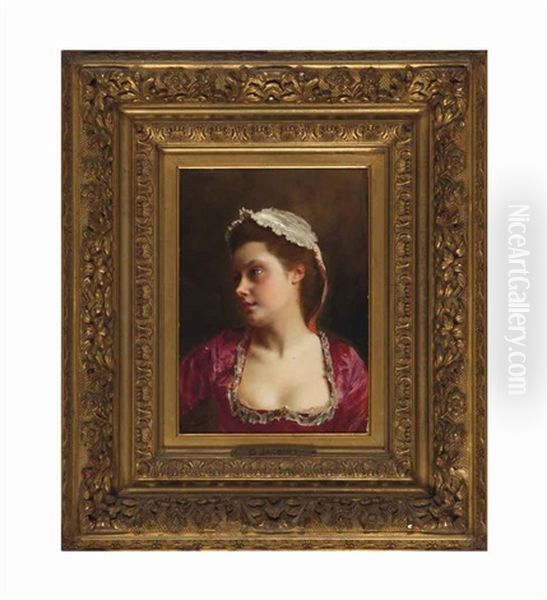 La Belle En Rouge Oil Painting by Jacquet Gustave