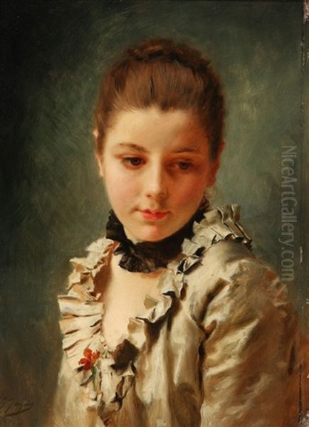 Femme A La Robe Satin Oil Painting by Jacquet Gustave