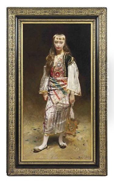 Portrait Of A Girl Standing In Turkish Costume Oil Painting by Jacquet Gustave