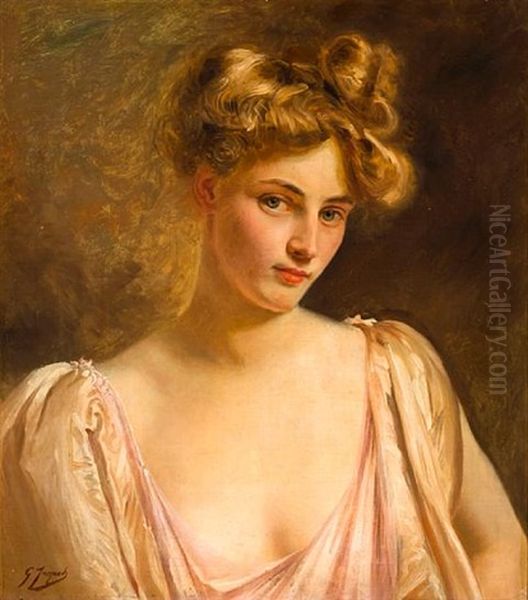 A Blonde Beauty Oil Painting by Jacquet Gustave