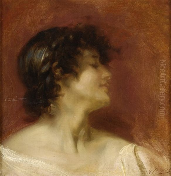 Schwarzhaarige Schonheit Oil Painting by Jacquet Gustave