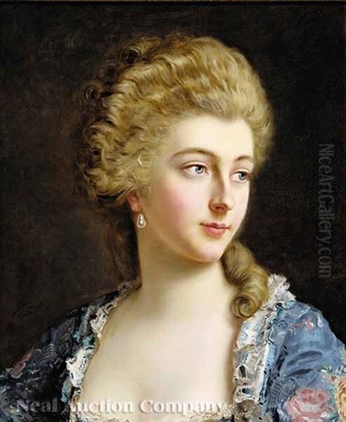 Portrait Of An Elegant Lady In The Style Of The 18th Century Oil Painting by Jacquet Gustave