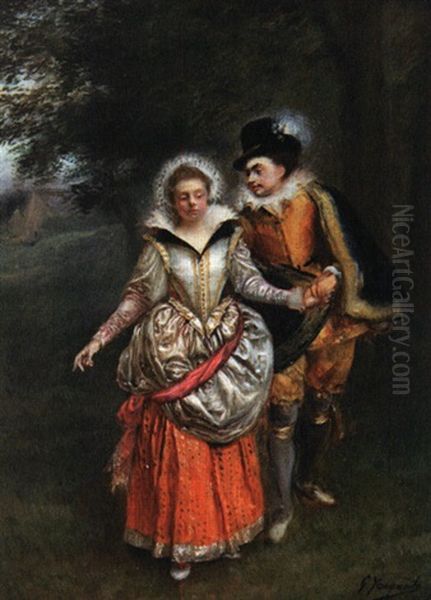 Dame De Qualite Et Galant Oil Painting by Jacquet Gustave