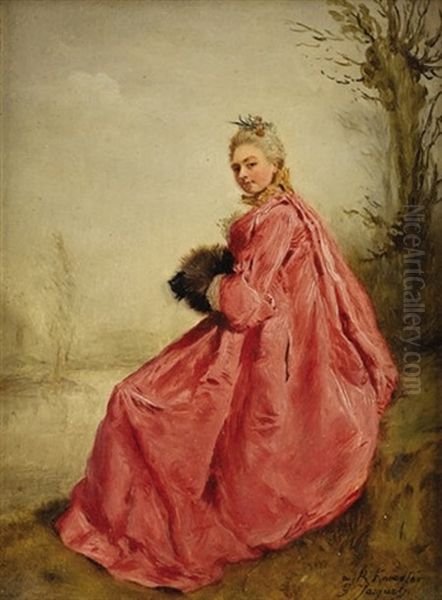Girl In The Manner Of Watteau Oil Painting by Jacquet Gustave