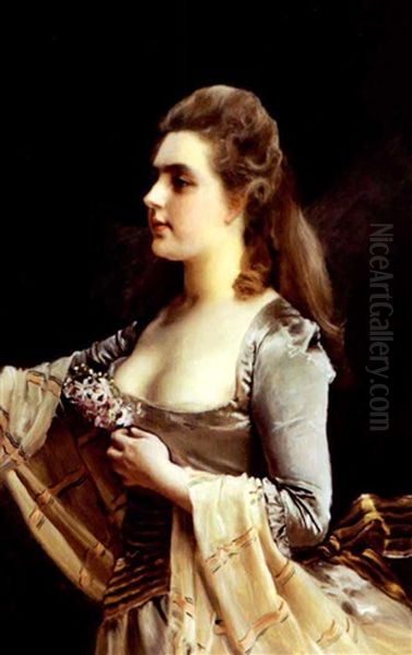 Portrait Of A Woman Holding A Nosegay Oil Painting by Jacquet Gustave