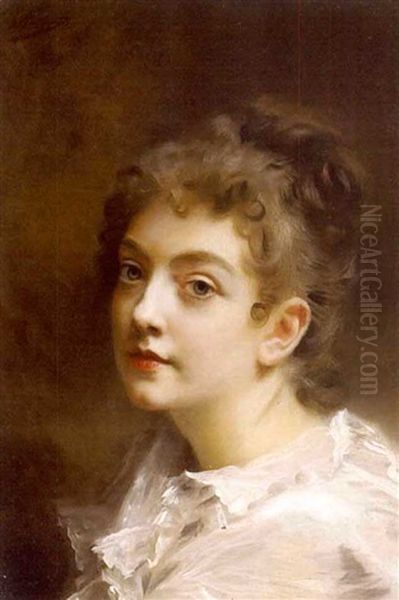 A Portrait Of A Girl In White Oil Painting by Jacquet Gustave