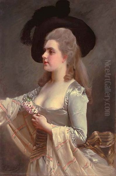 A Portrait Of A Young Lady In A Black Hat Oil Painting by Jacquet Gustave