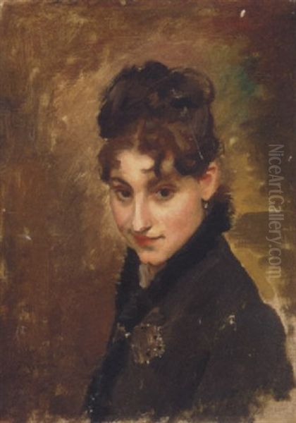 Portrait Of A Young Girl, Wearing A Dark Coat Oil Painting by Jacquet Gustave