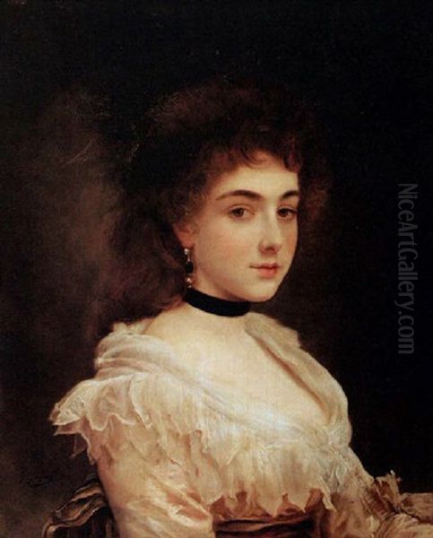 Woman With A Velvet Collar Oil Painting by Jacquet Gustave