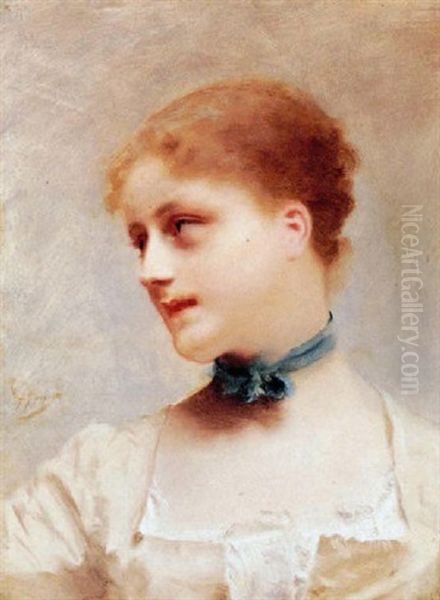 Young Woman In Profile Oil Painting by Jacquet Gustave