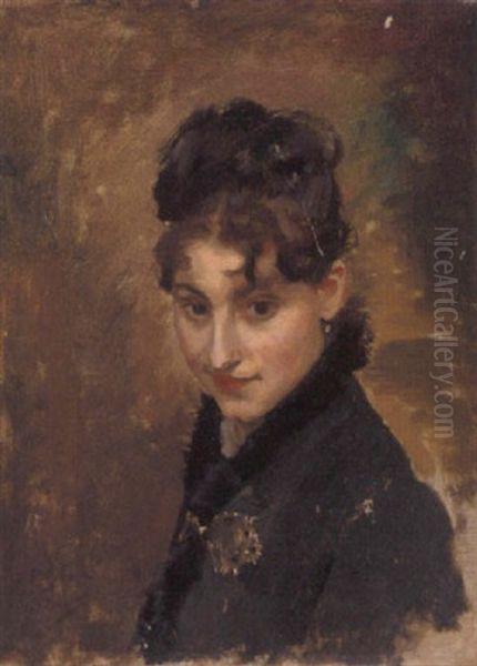 Portrait Of A Young Lady Wearing A Dark Coat Oil Painting by Jacquet Gustave