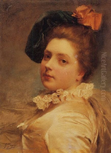 Portrait Of A Elegant Lady Oil Painting by Jacquet Gustave