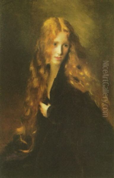 Portrait Eines Madchens Mit Schwarzem Umhang Oil Painting by Jacquet Gustave