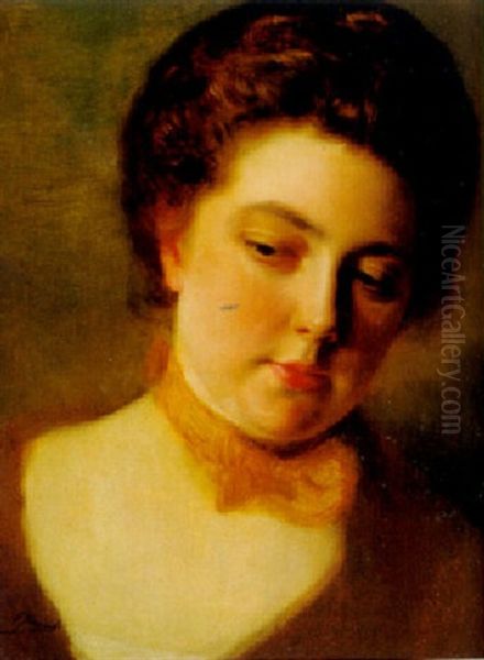 Portrait Einer Jungen Frau Mit Gelber Halsschleife Oil Painting by Jacquet Gustave