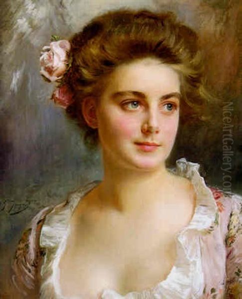 Portrait D'une Elegante Oil Painting by Jacquet Gustave