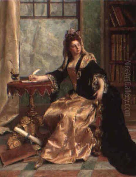 The Letter Oil Painting by Jacquet Gustave
