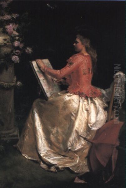 L'etude De Fleurs Oil Painting by Jacquet Gustave