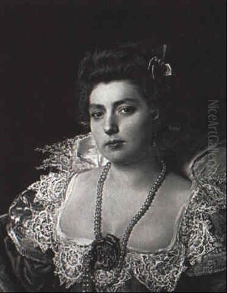 Portrait D'une Femme Portant Des Perles Oil Painting by Jacquet Gustave