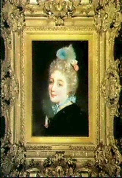 Woman With A Blue Ribbon Oil Painting by Jacquet Gustave