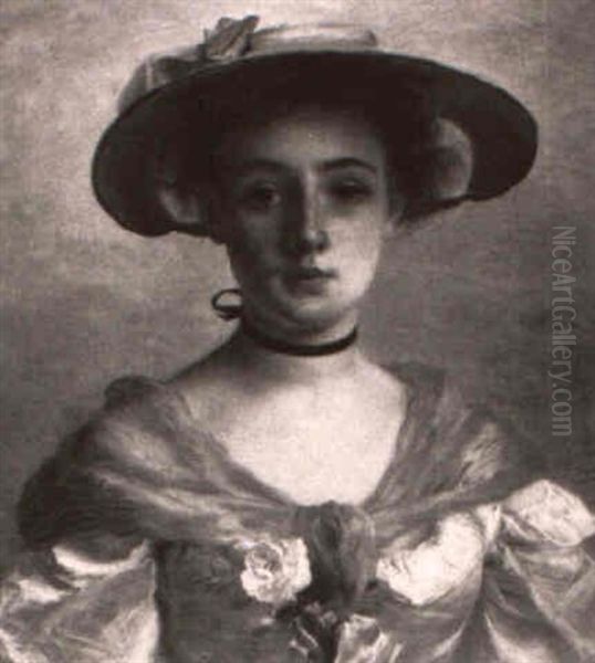 Portrait D'une Jeune Fille Au Chapeau Oil Painting by Jacquet Gustave