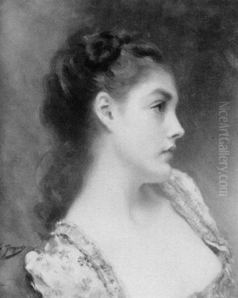 Portrait Of A Young Girl In A Yellow Dress Oil Painting by Jacquet Gustave