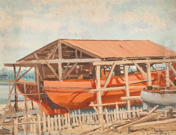 Boat Builders Yard Oil Painting by Lionel Jago
