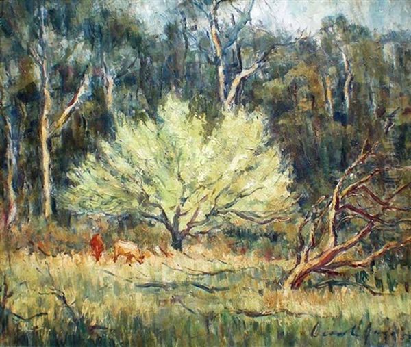 Trees And Cattle Oil Painting by Lionel Jago