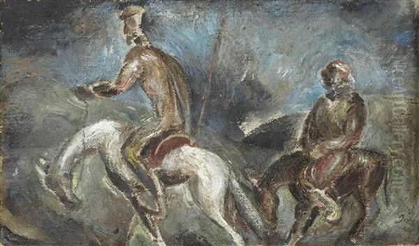 Don Quichotte Et Sancho Pansa Oil Painting by Wladyslaw Adam Alojzy Jahl