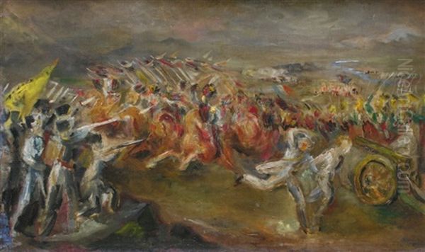 La Bataille Oil Painting by Wladyslaw Adam Alojzy Jahl