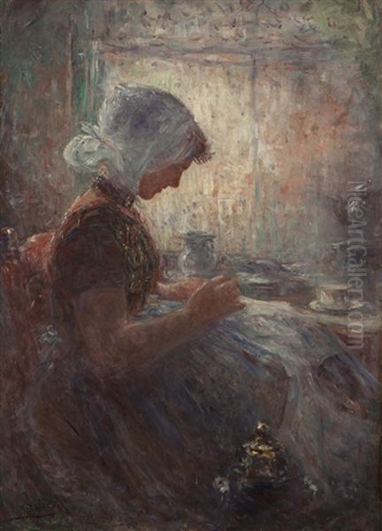 Portrait Of A Woman Sewing Oil Painting by Armand Gustave Gerard Jamar