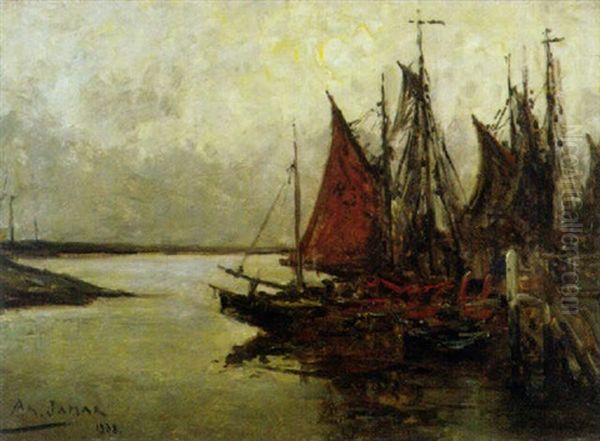 Soir Au Port De Zeebrugge Oil Painting by Armand Gustave Gerard Jamar