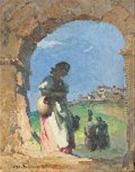 Under The Arch Oil Painting by Lajos (Louis) Jambor