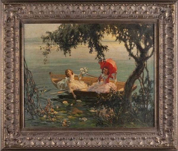 Boating Beauties Oil Painting by Lajos (Louis) Jambor