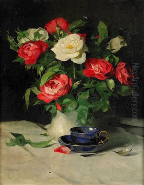 Stilleben Med Nyponrosor Oil Painting by Lajos (Louis) Jambor