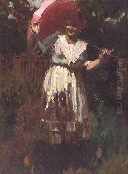 The Pink Parasol Oil Painting by Lajos (Louis) Jambor
