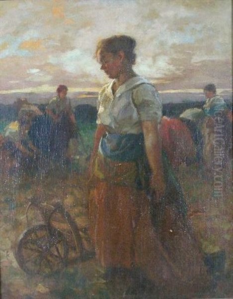 Women In The Fields Oil Painting by Lajos (Louis) Jambor