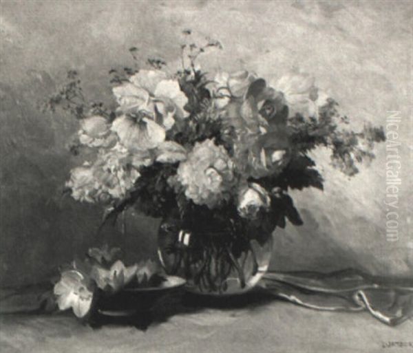 Still Life With Begonias Oil Painting by Lajos (Louis) Jambor