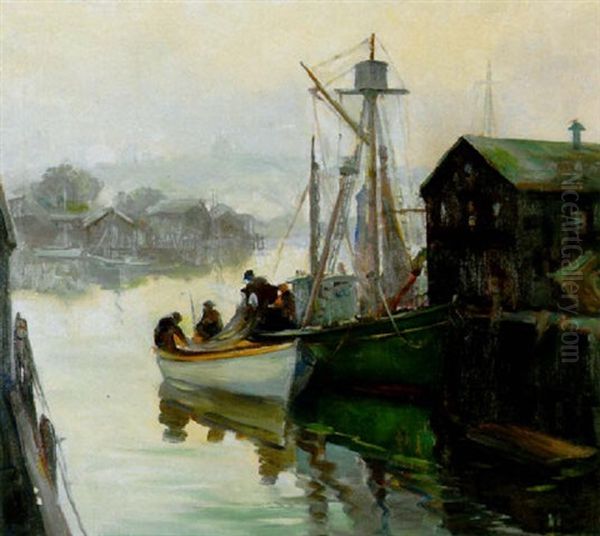Fishermen Unloading The Day's Catch Oil Painting by Alice Archer S. James